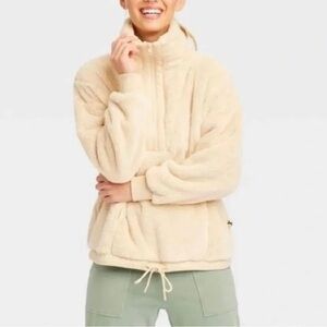 JoyLab 1/2-Zip Sherpa Pullover in cream
